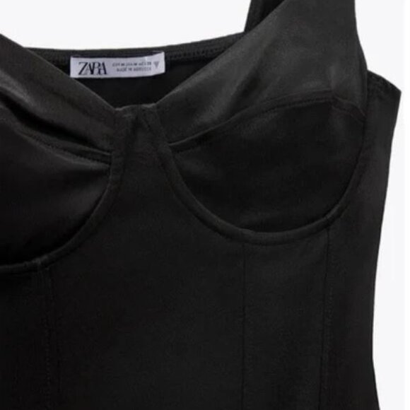 ZARA BLACK SATIN EFFECT BUSTIER BODYSUIT SIZE S 0219 861 800 - Picture 1 of 3